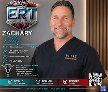 Zachary Ellis, Certified Holistic Neuromuscular Therapist — Ellis Restorative Therapies business card