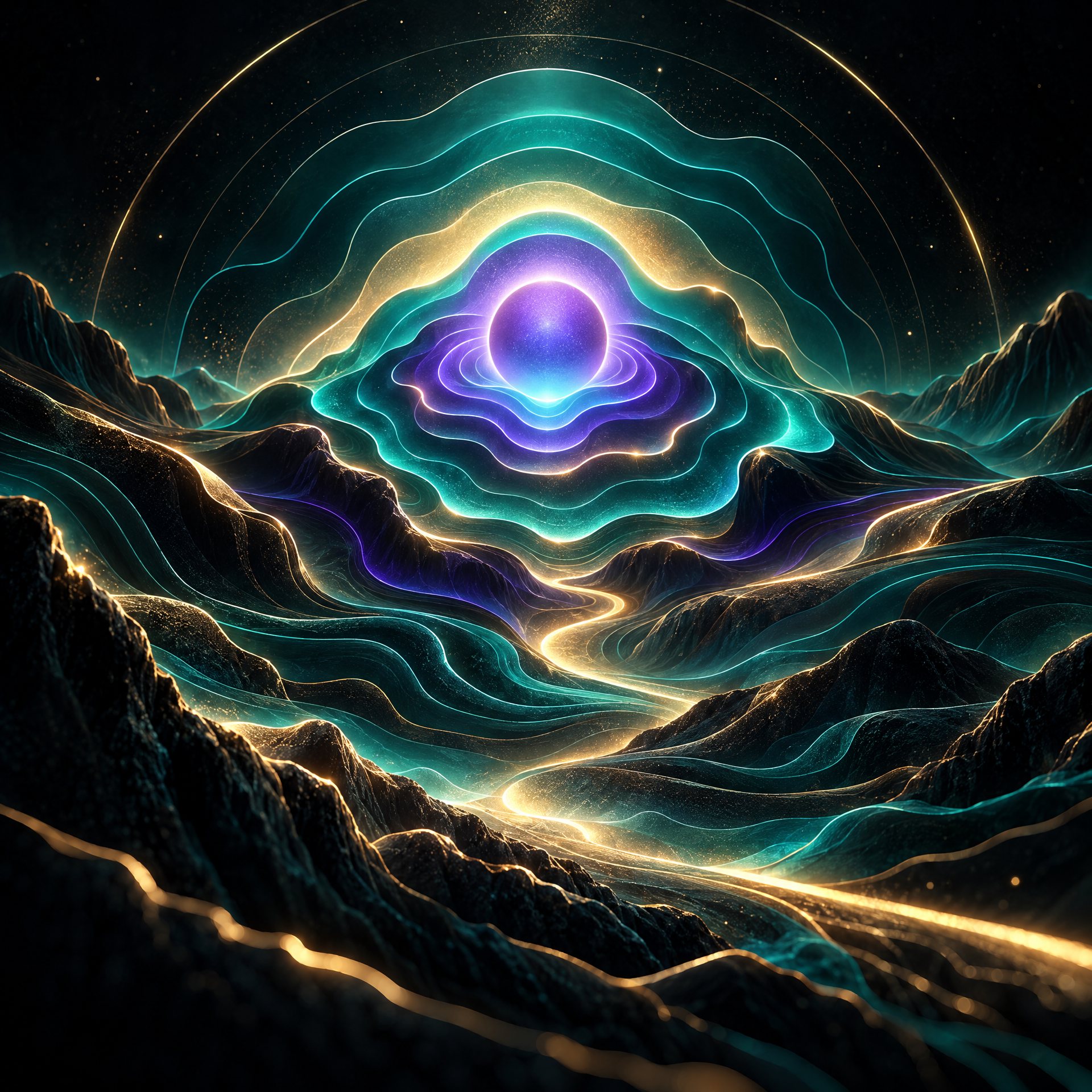Layered teal, gold, and violet landscape representing the Growth package