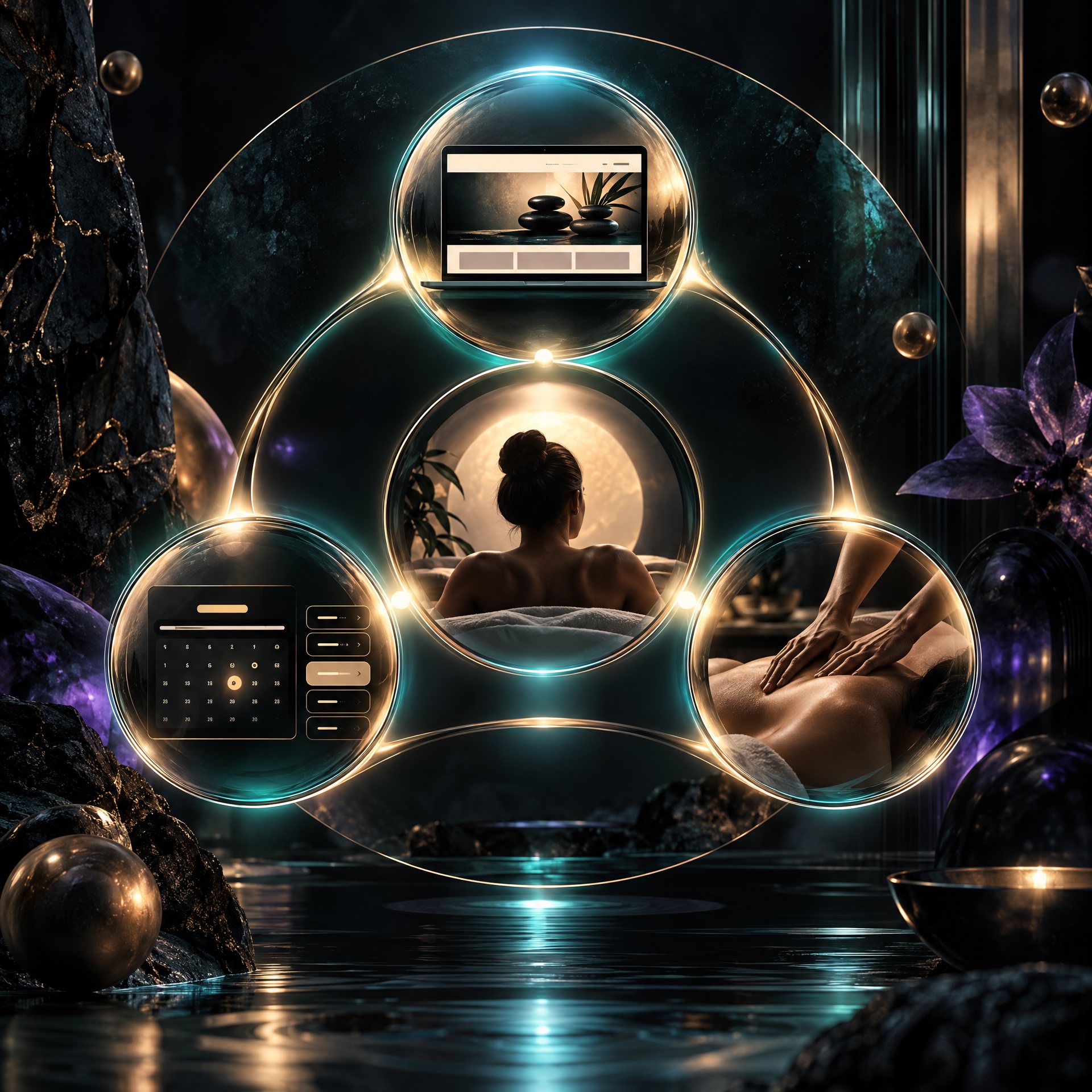 Connected luminous spheres representing the Launch package